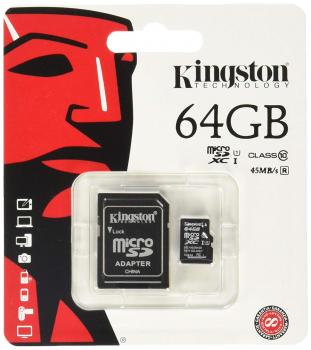 Micro SD Speicherkarte 64GB Kingston HC1 Class 10+Adapter Blisterkarte